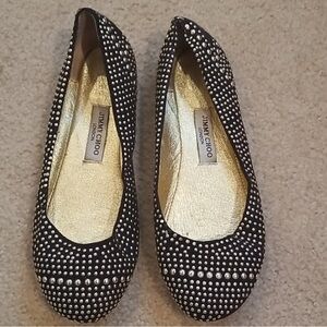 Jimmy Choo Black and Silver Studded Flats Size 37/7